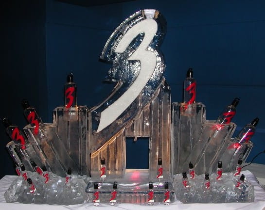 Number 3 ice sculpture with illuminated base