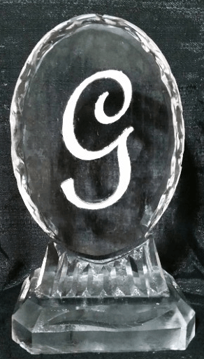 Monogram G engraved ice sculpture