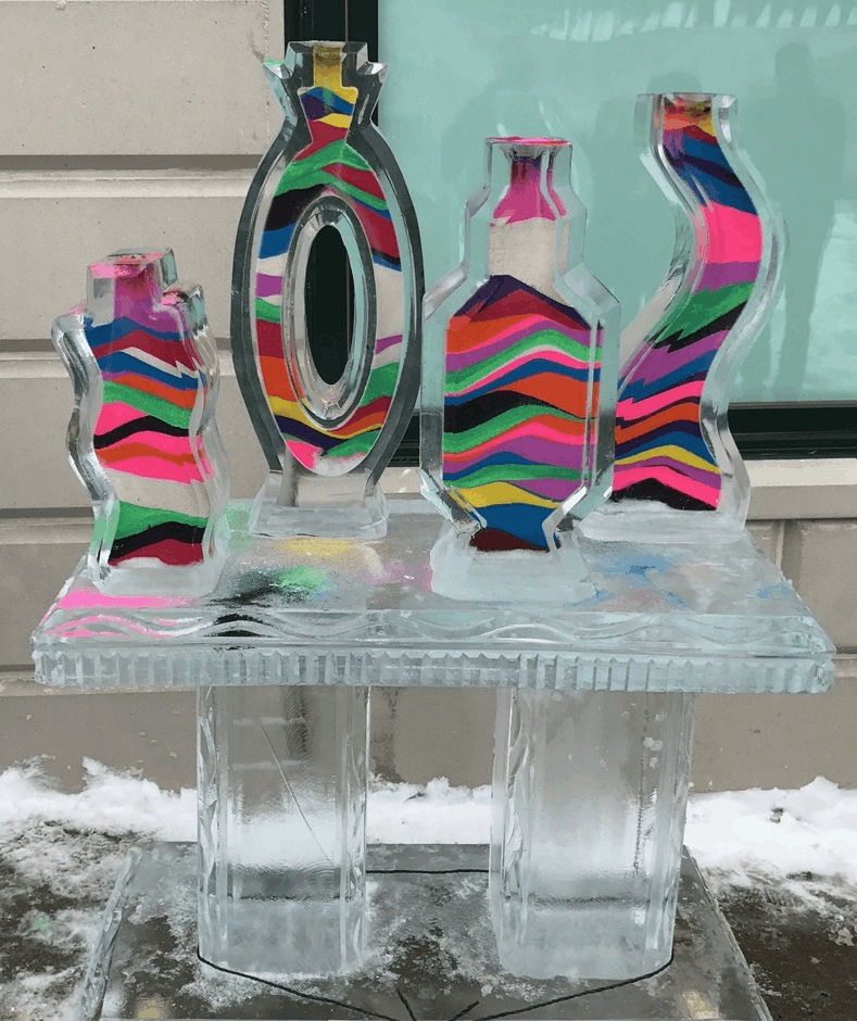 Colorful LOVE ice sculpture centerpiece