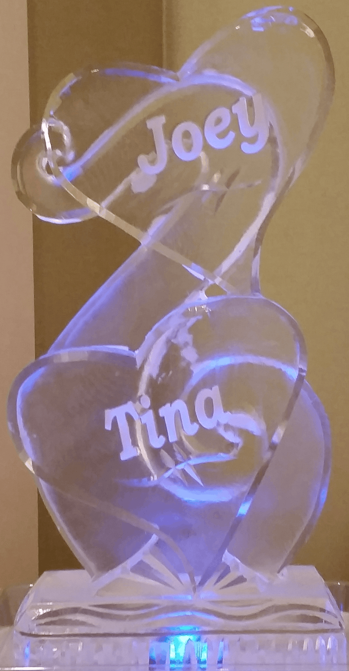 Joey & Tina custom initials ice carving with design
