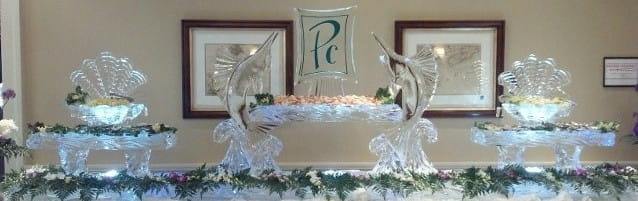 Swan ice bowl centerpiece for catering