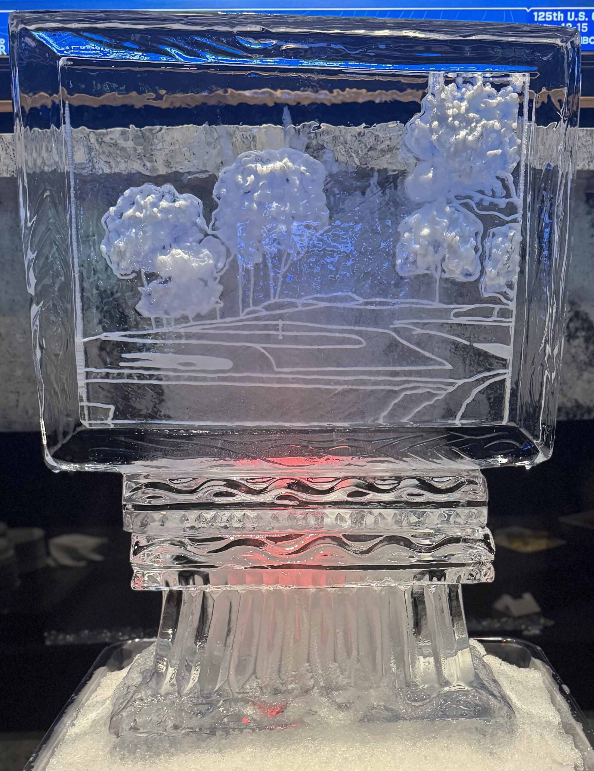 Jellyfish-themed illuminated ice sculpture