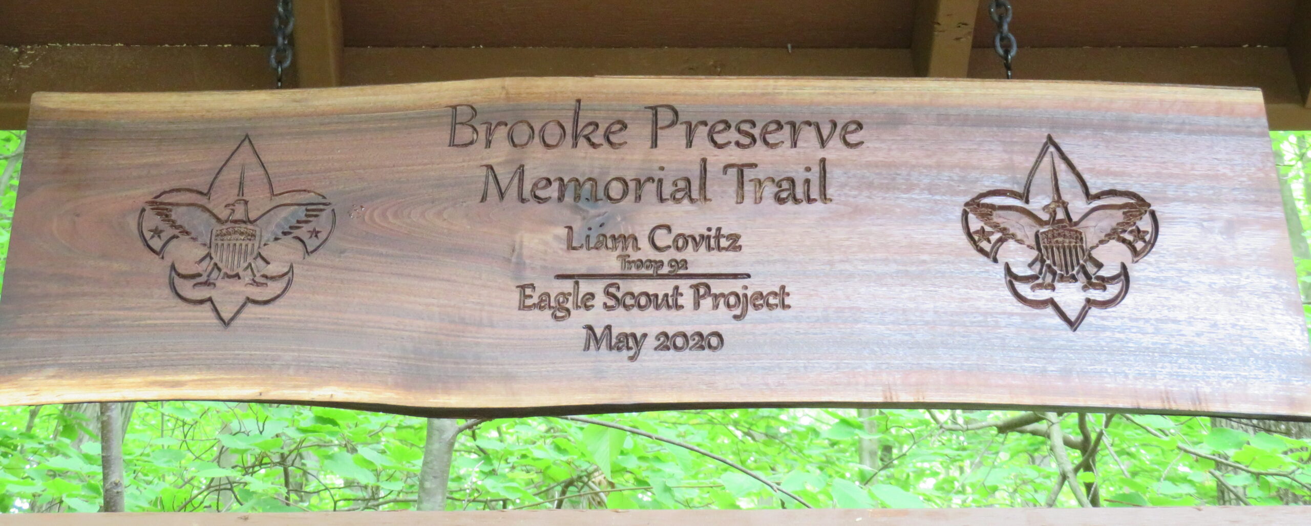 Brooke Preserve Memorial Trail custom engraved wooden trail marker sign