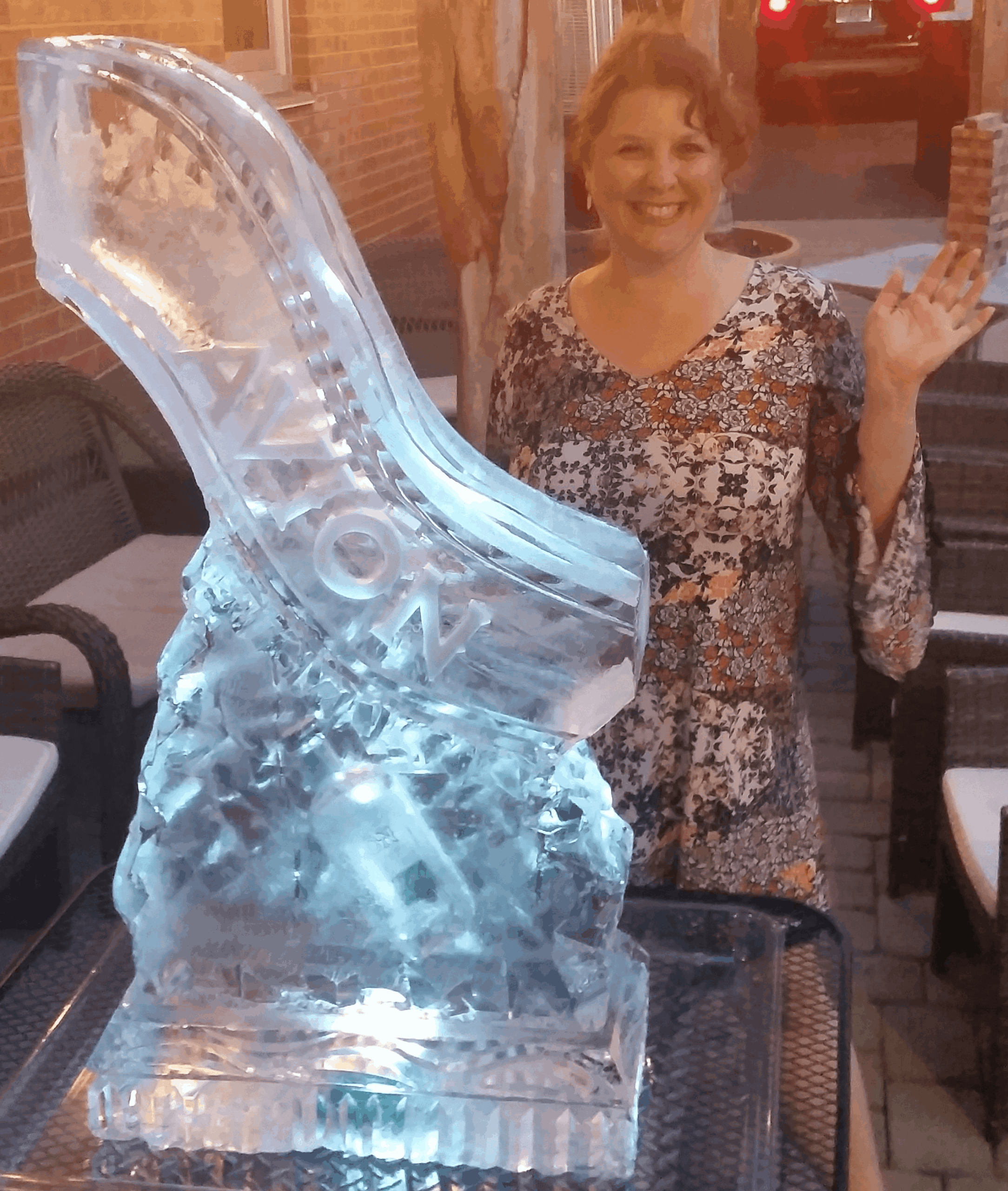 Illuminated dolphin ice sculpture