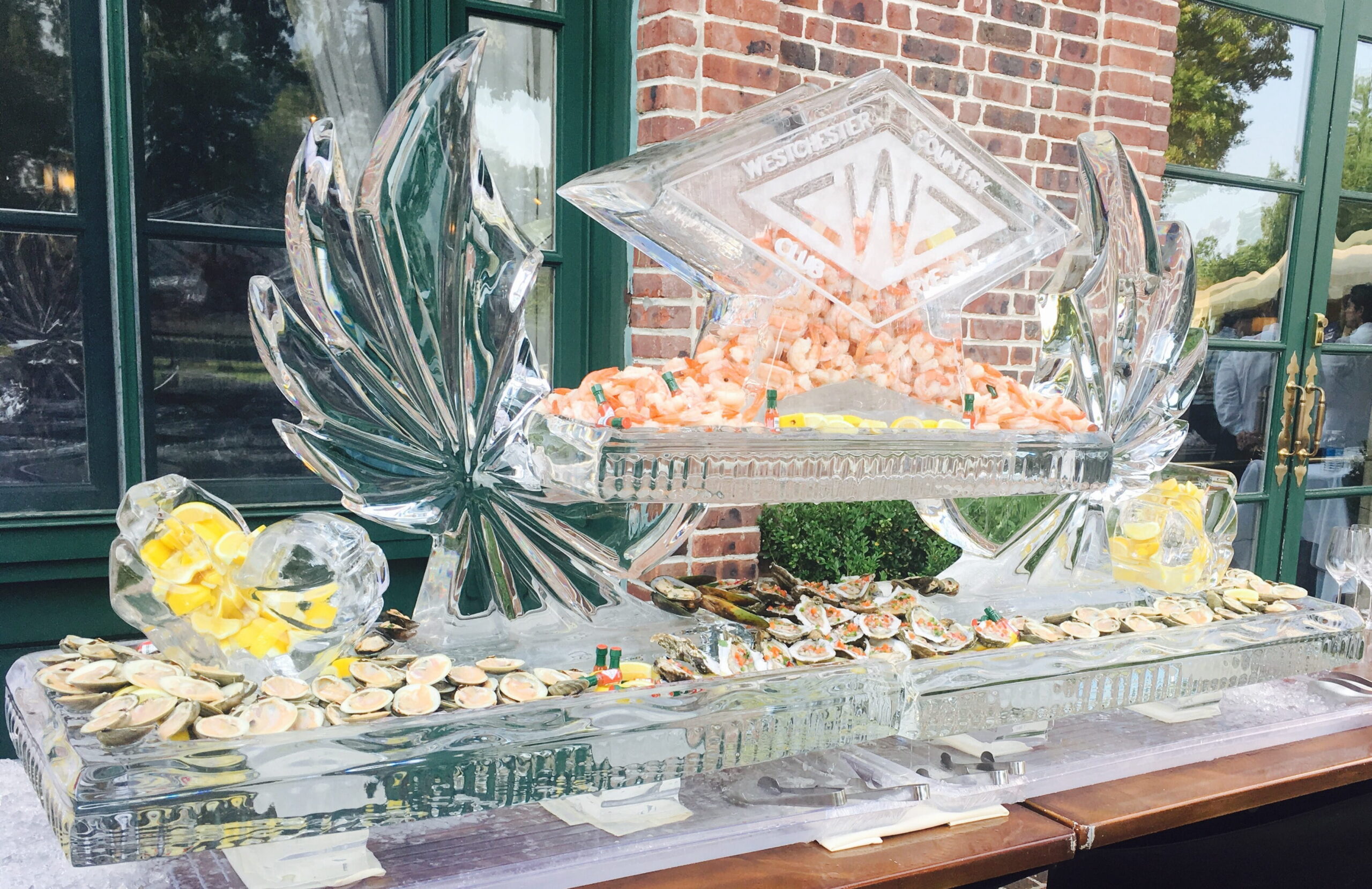 Diamond-shaped logo ice sculpture centerpiece