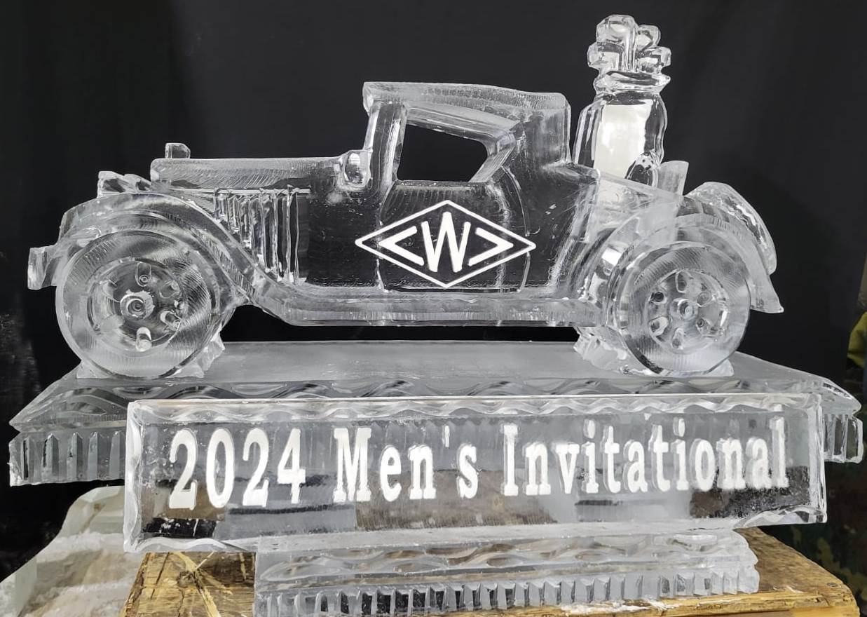 Men's Invitational engraved ice sculpture with bottle