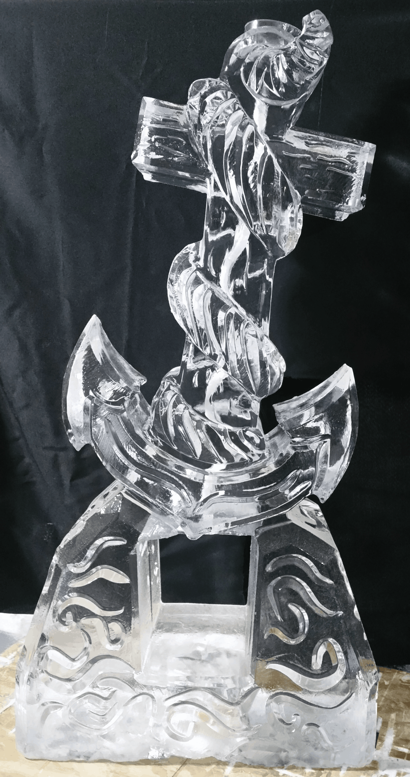 Abstract flame ice sculpture centerpiece