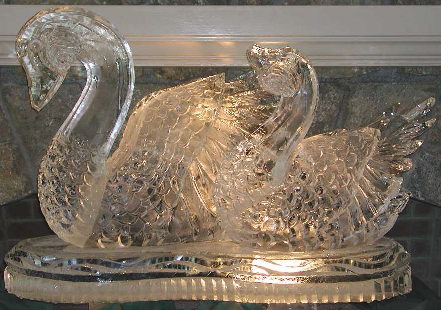 Swan ice sculpture centerpiece
