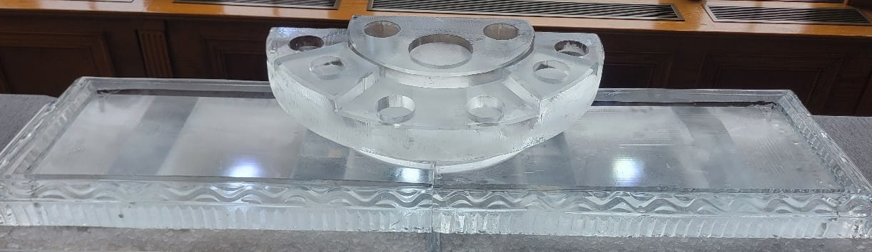 Circular ice serving tray with cup holders