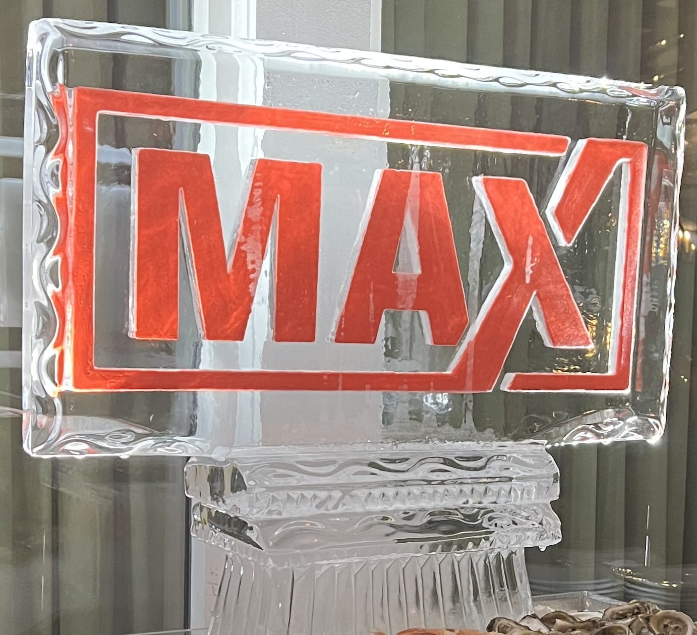 MAX logo custom ice sculpture