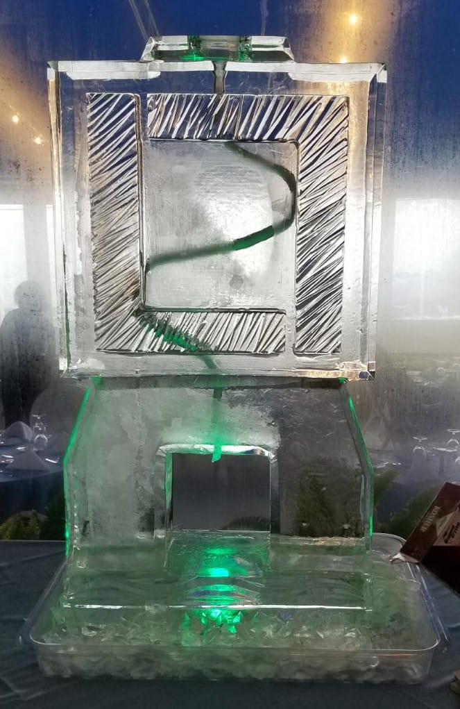 Illuminated custom engraved ice block display