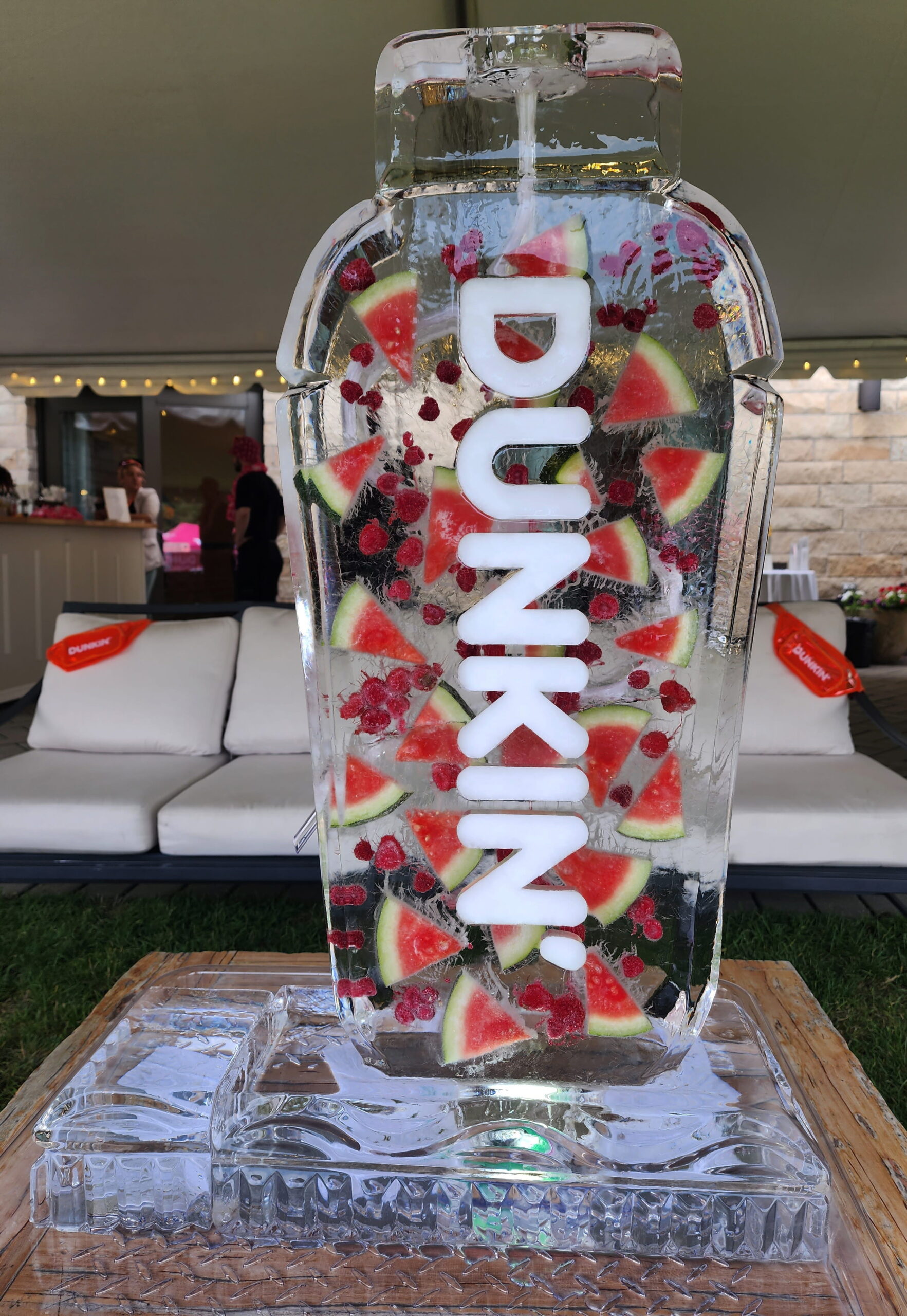 Dunkin' branded ice sculpture display