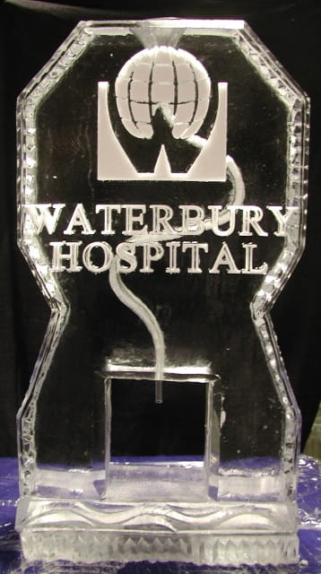 Waterbury Hospital branded ice sculpture