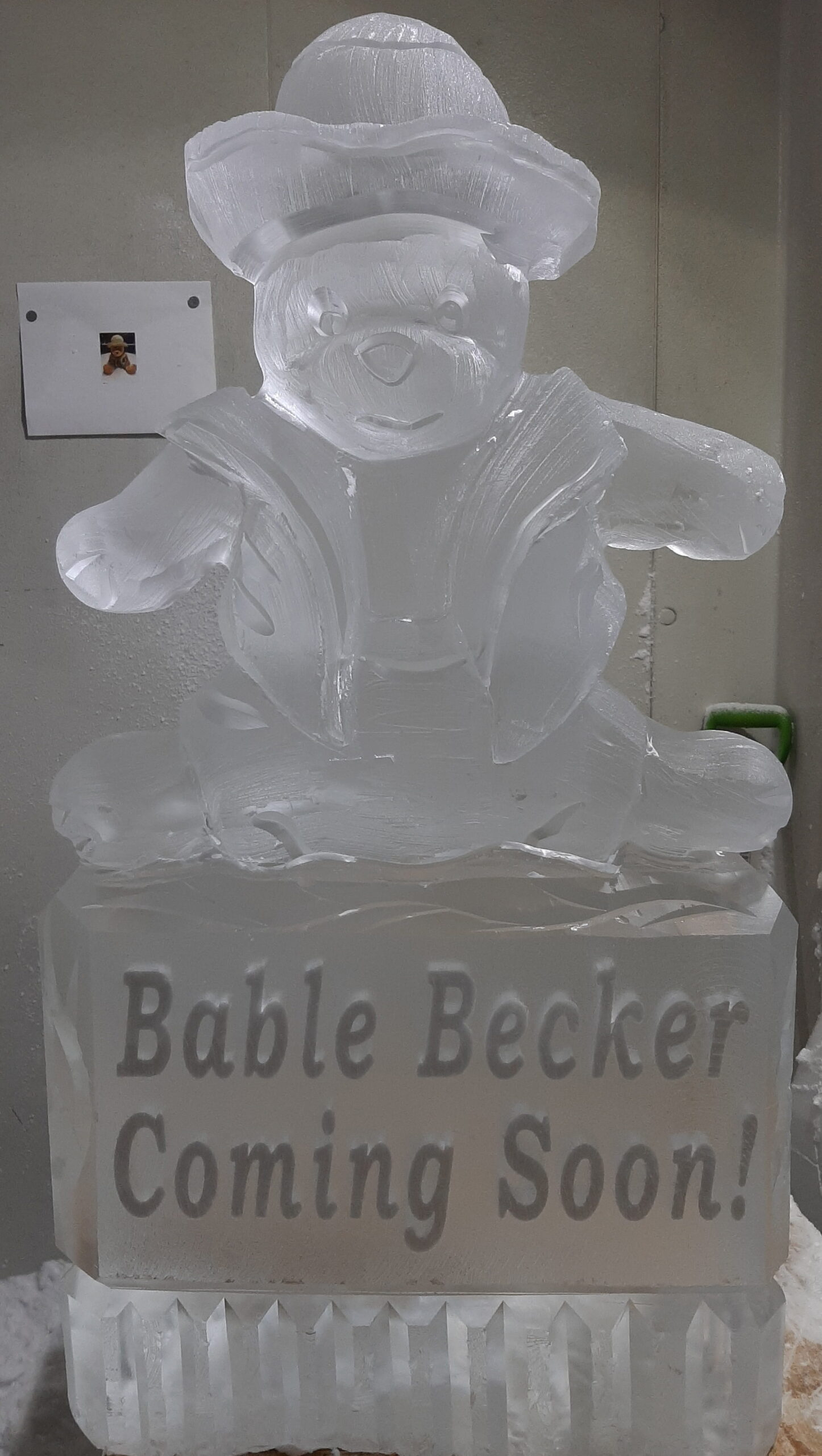 Baby bear ice sculpture