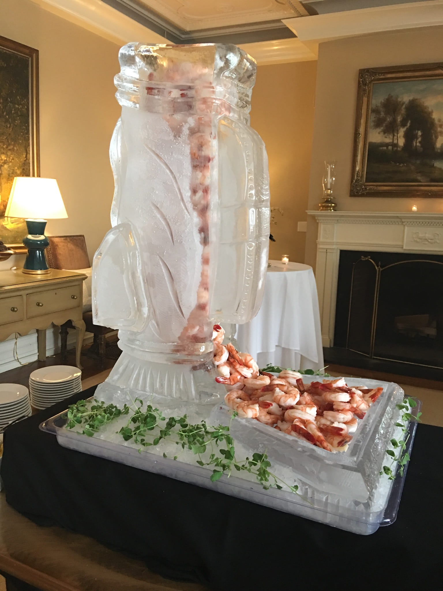 Elegant wedding column ice sculpture