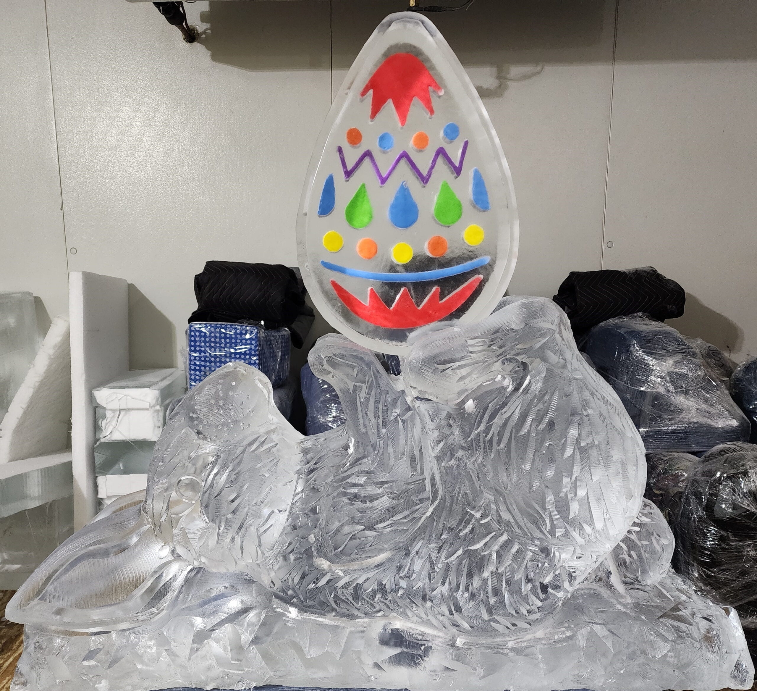 Painted Easter egg ice sculpture centerpiece