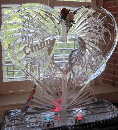 Intricate ice sculpture with fine feather or leaf details