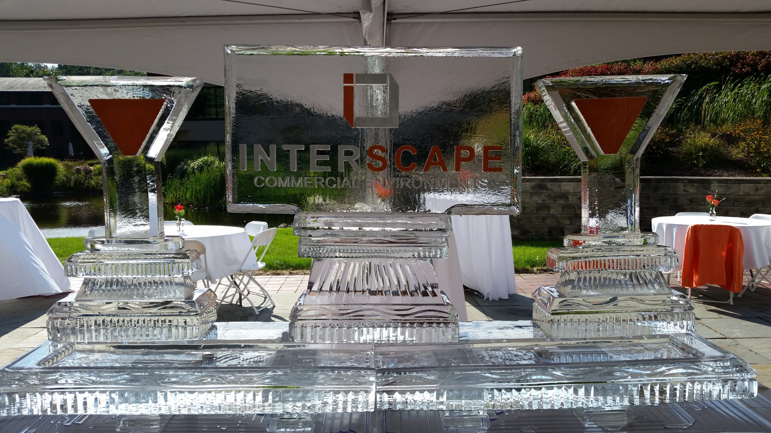 Interscape branded custom ice sculpture