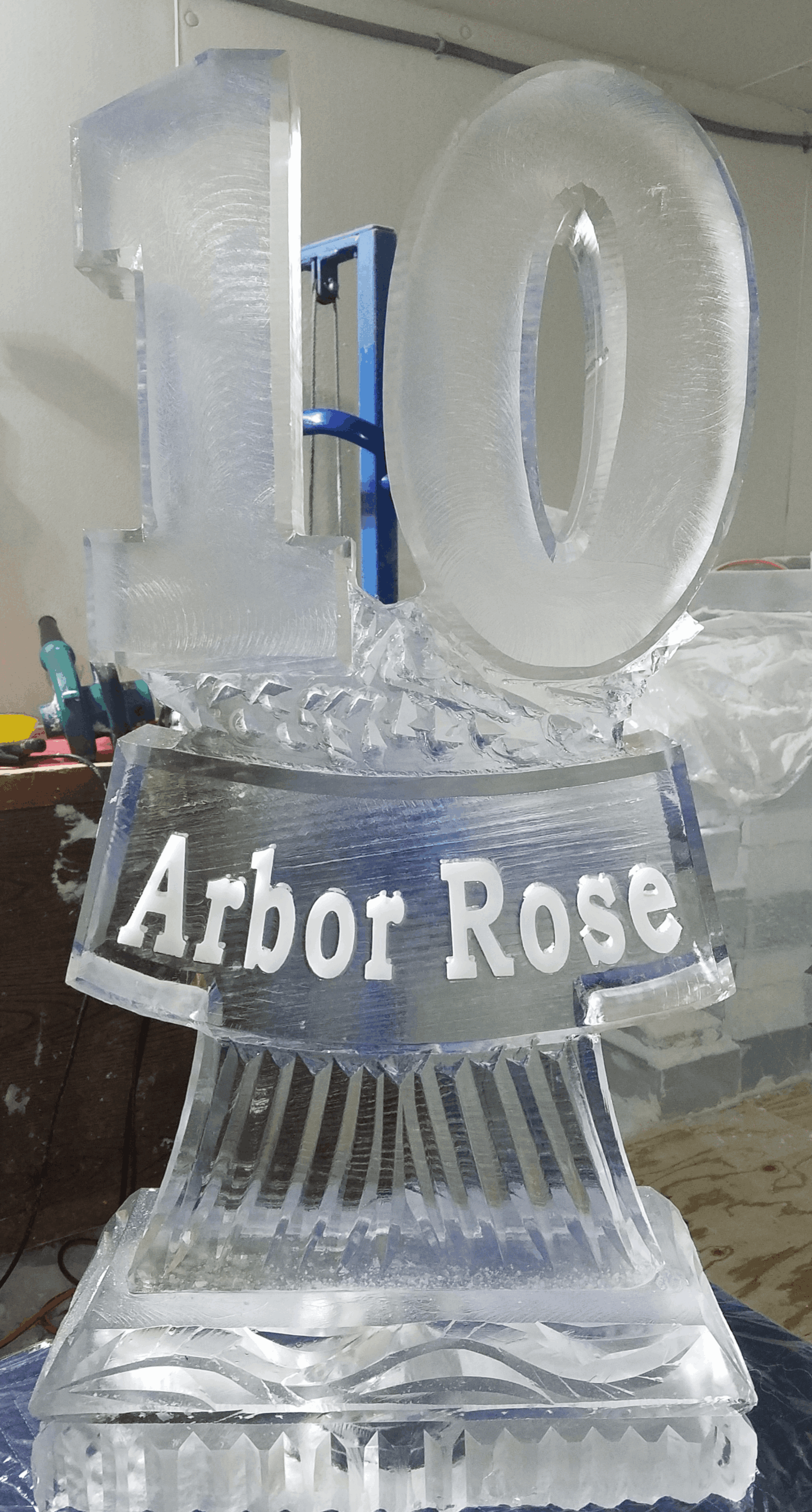 Arbor Rose custom engraved ice sculpture