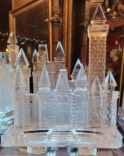 Ice sculpture display featuring crystal-style ice towers