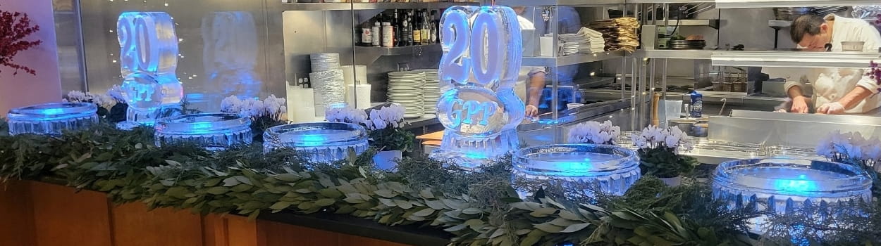 20th anniversary illuminated ice sculpture