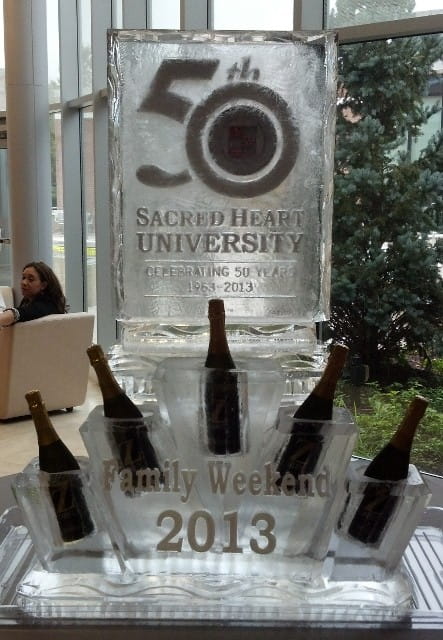 Sacred Heart University engraved ice sculpture