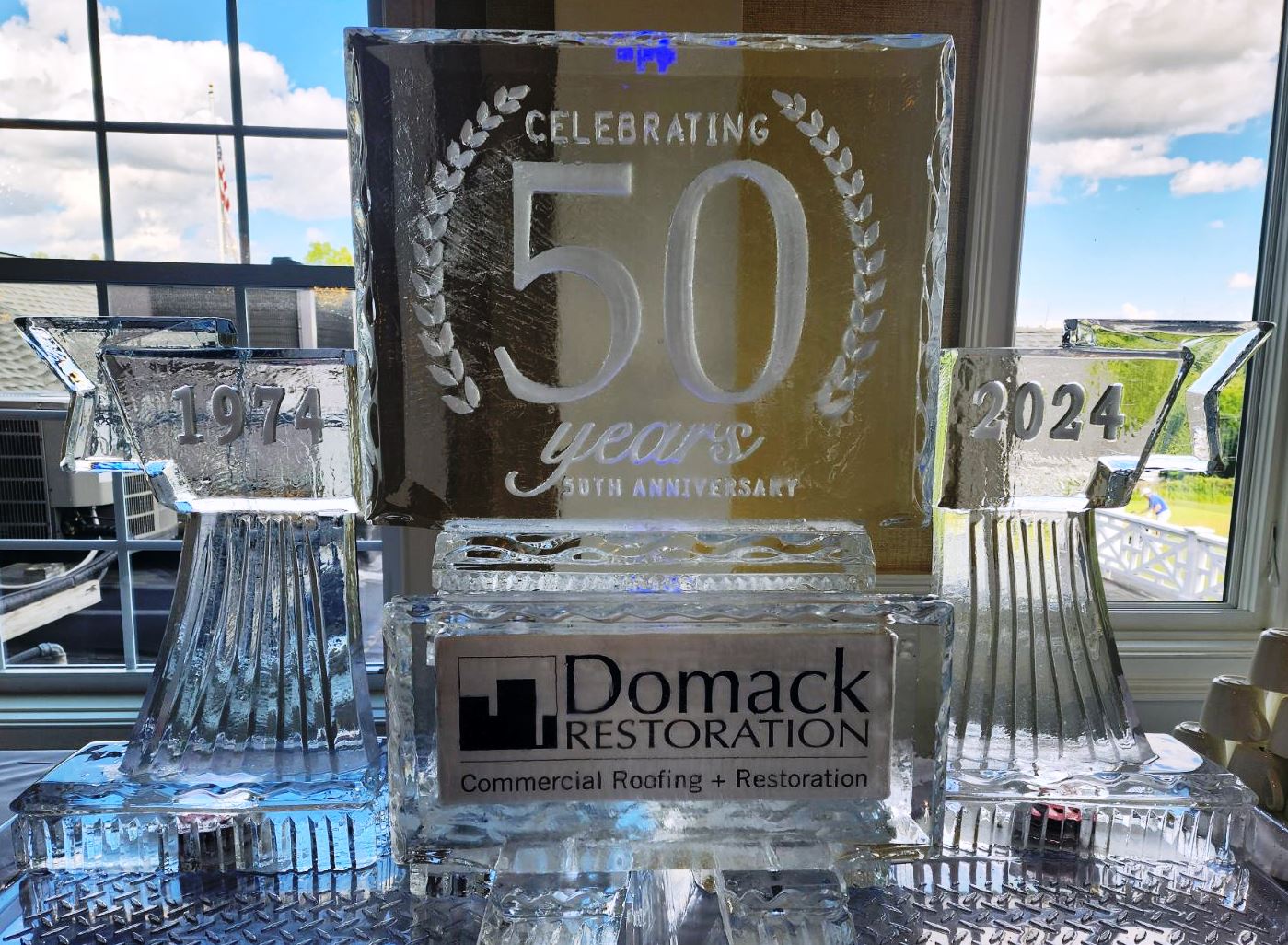 50 Years anniversary engraved ice sculpture