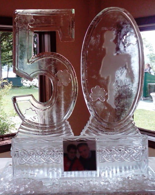 Happy 50th birthday engraved ice sculpture centerpiece