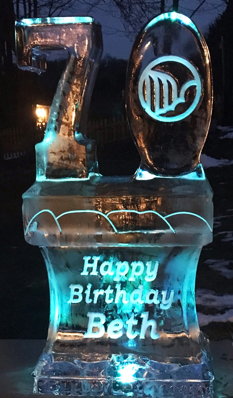 Illuminated custom event ice sculpture