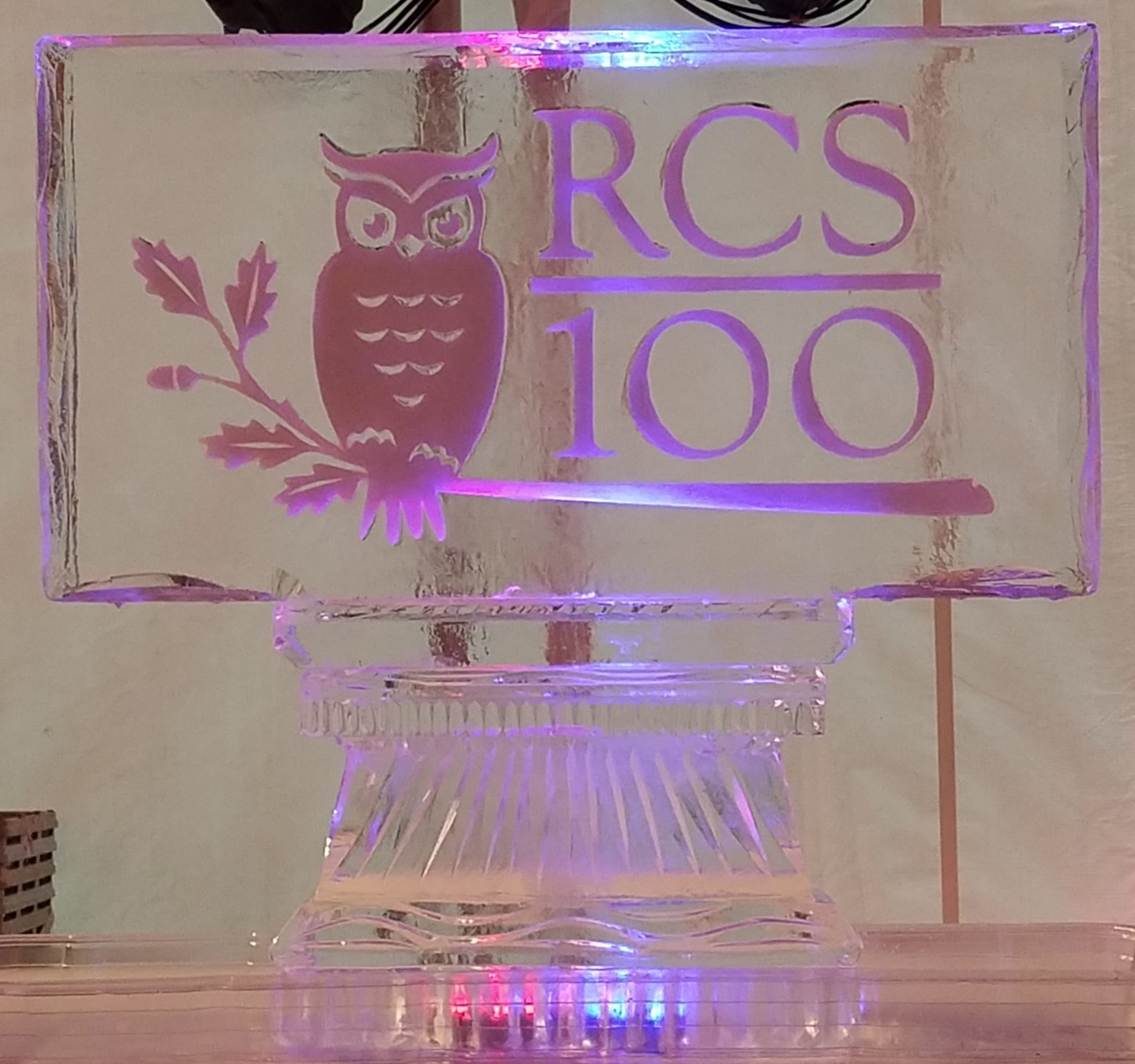 RCS 100 anniversary engraved ice sculpture