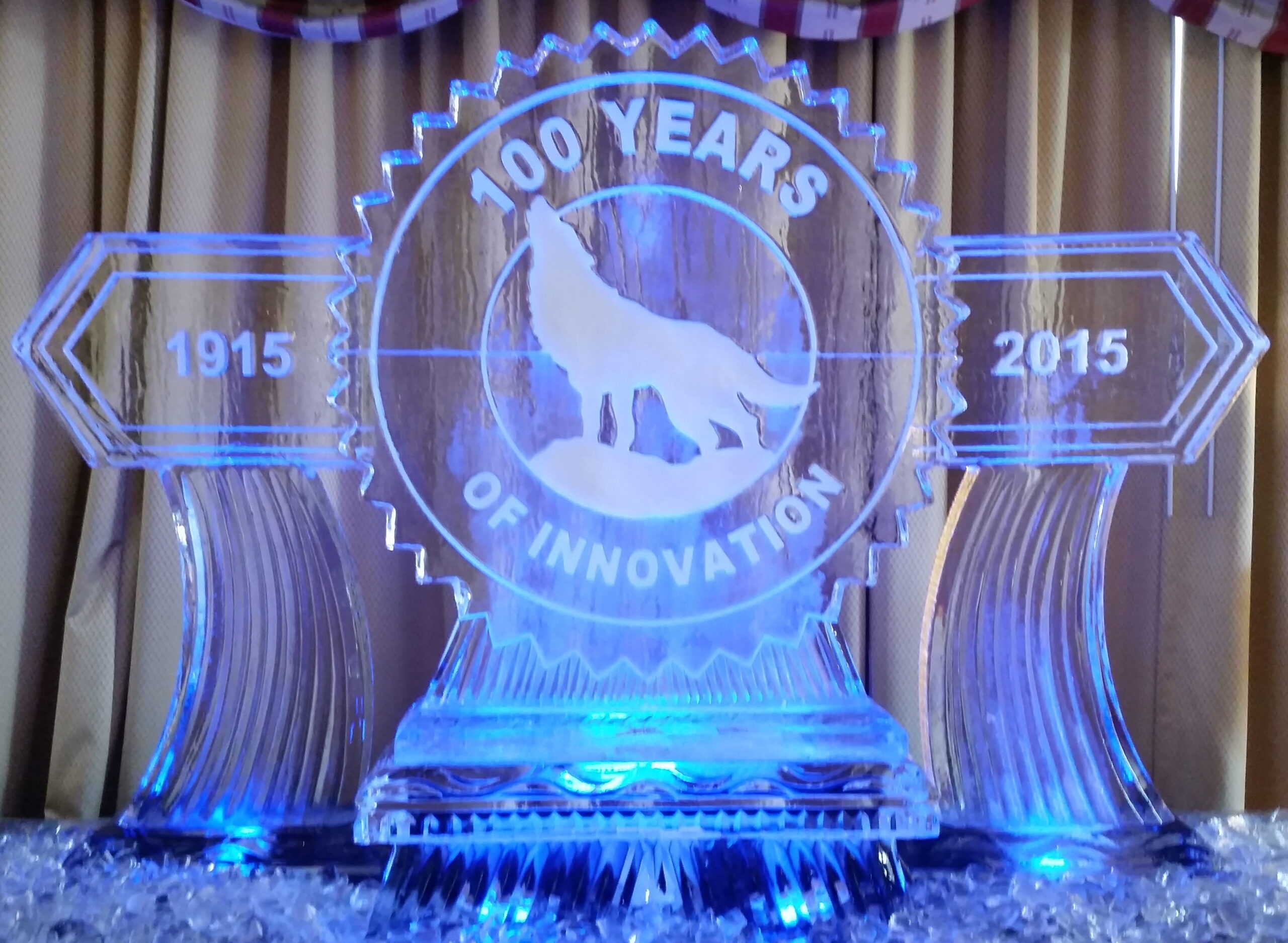 100 Years anniversary illuminated ice sculpture
