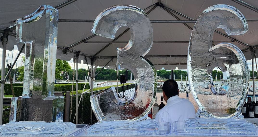 Freestanding number 3 ice sculpture