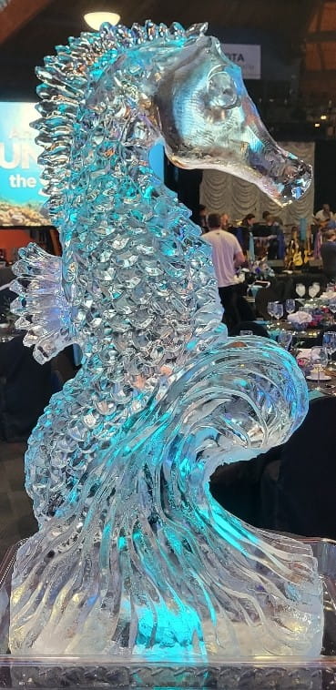 Peacock ice sculpture centerpiece