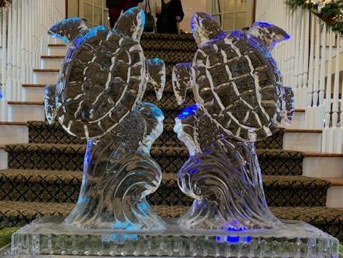 Sea turtle ice sculpture
