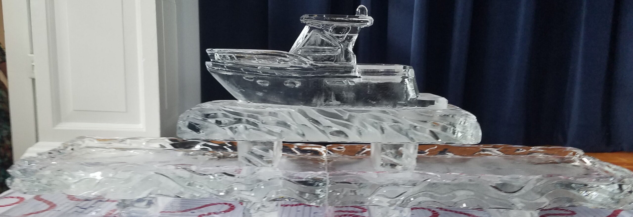 Speedboat ice sculpture
