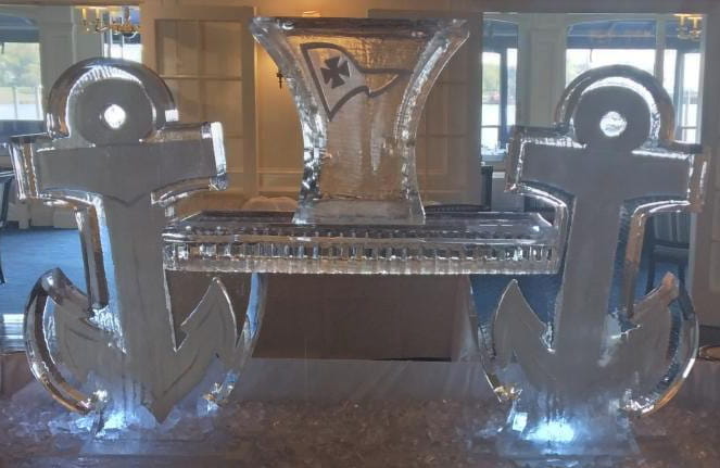 Monogram ice sculpture centerpiece