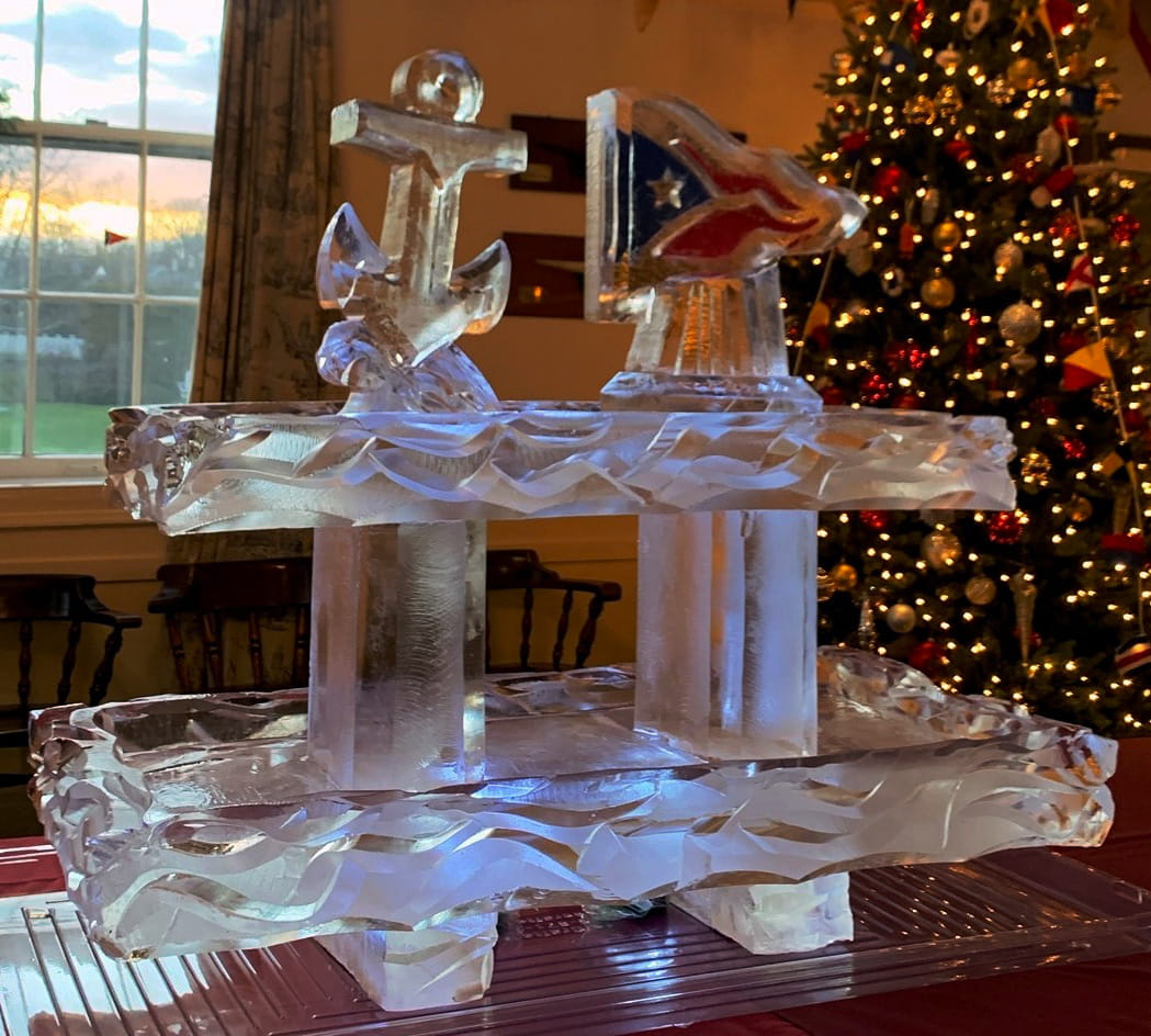 Ice bar with holiday-themed drink luge