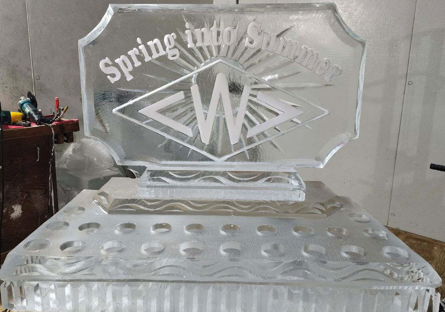 Spring into Wellness engraved ice sculpture