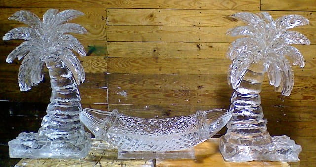Rustic wooden backdrop with ice display