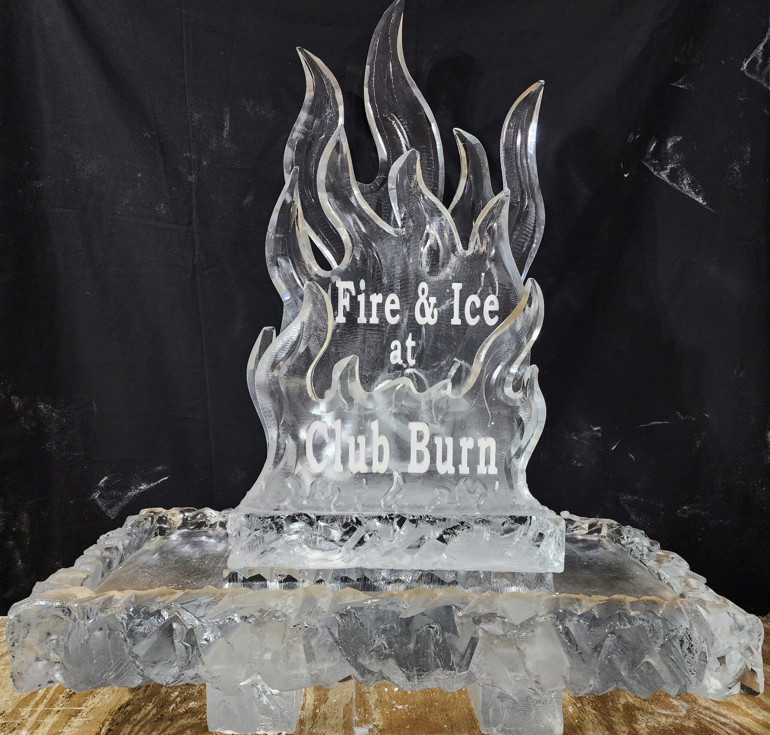 Ice matters personalized flames on back of 40 inch tray