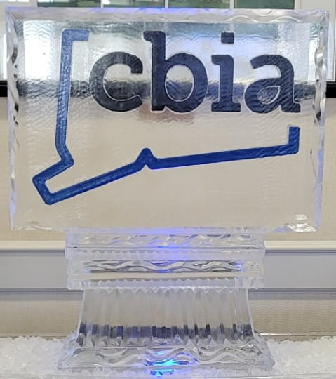CBIA custom corporate logo ice block carving for an event
