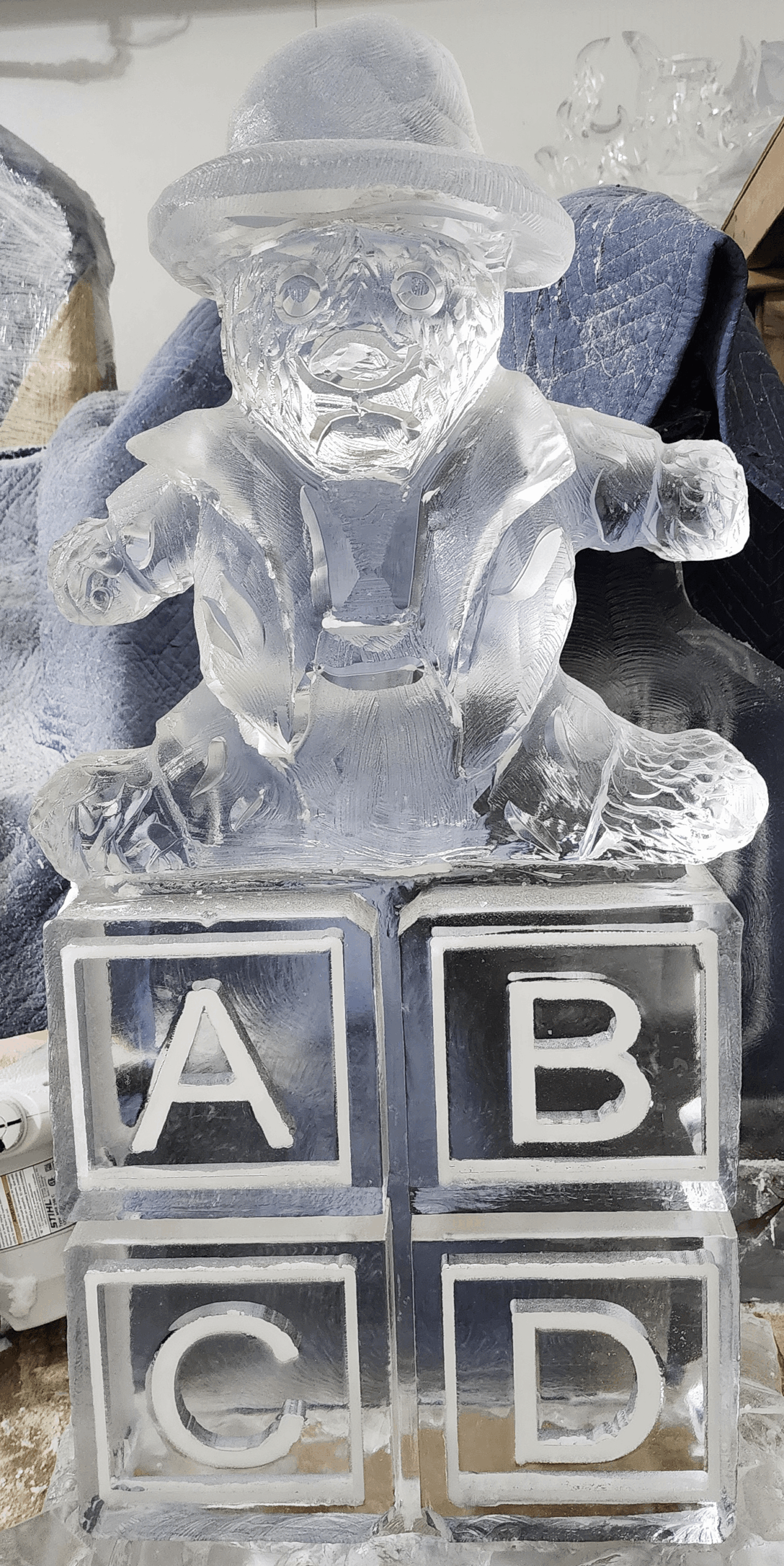 Personalized baby block ice sculpture