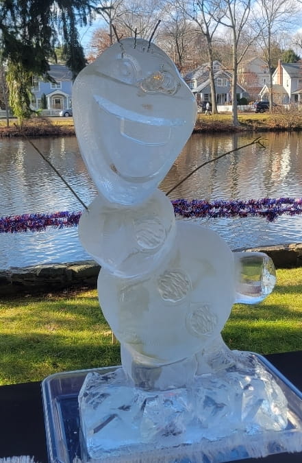 Snowman ice sculpture centerpiece