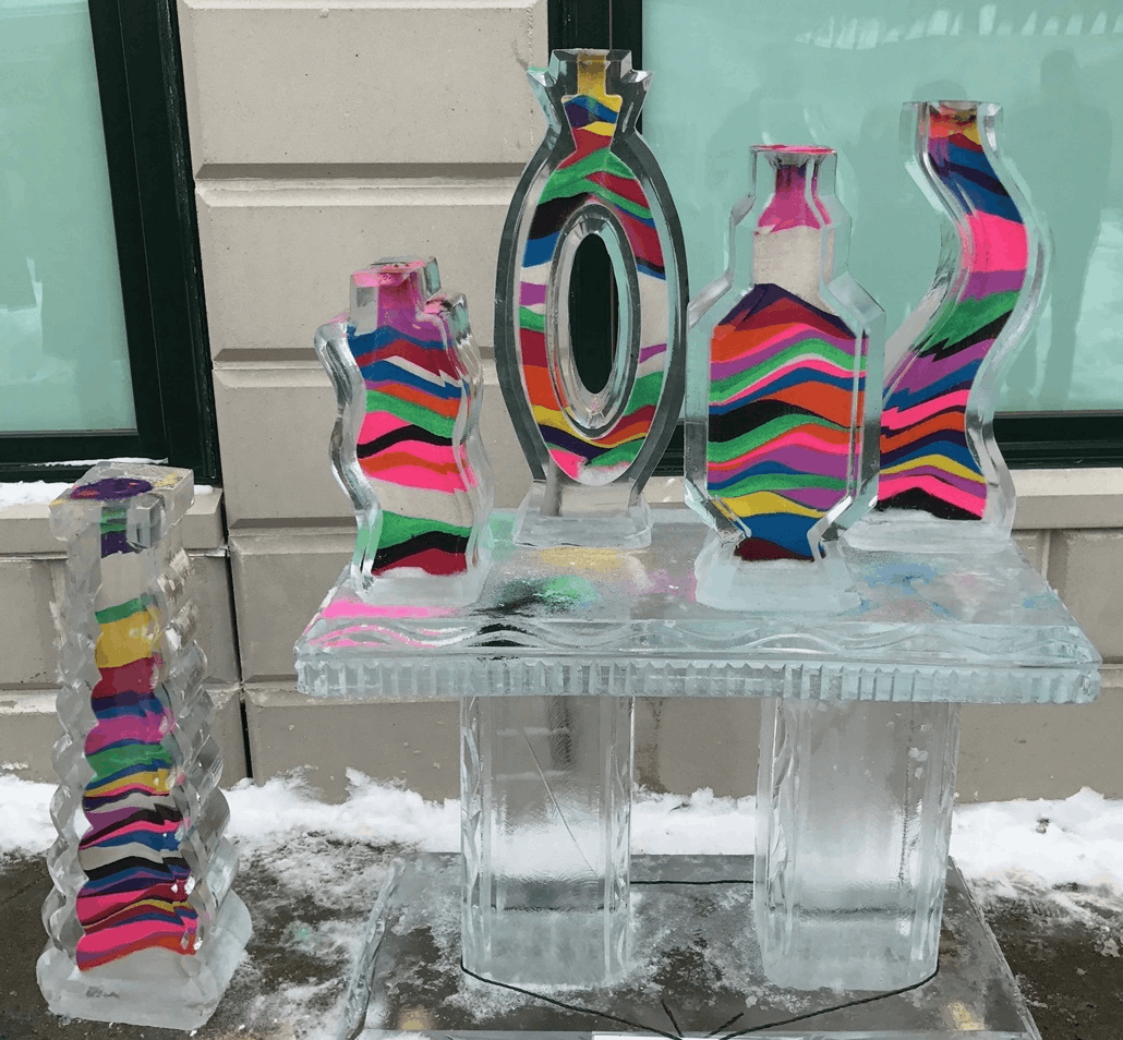 Colorful Easter egg ice sculpture display