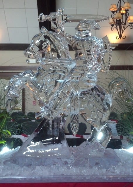 Horse and rider ice sculpture