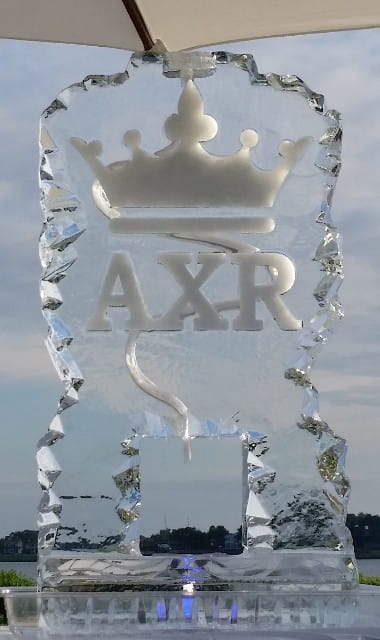 AXR logo engraved ice sculpture