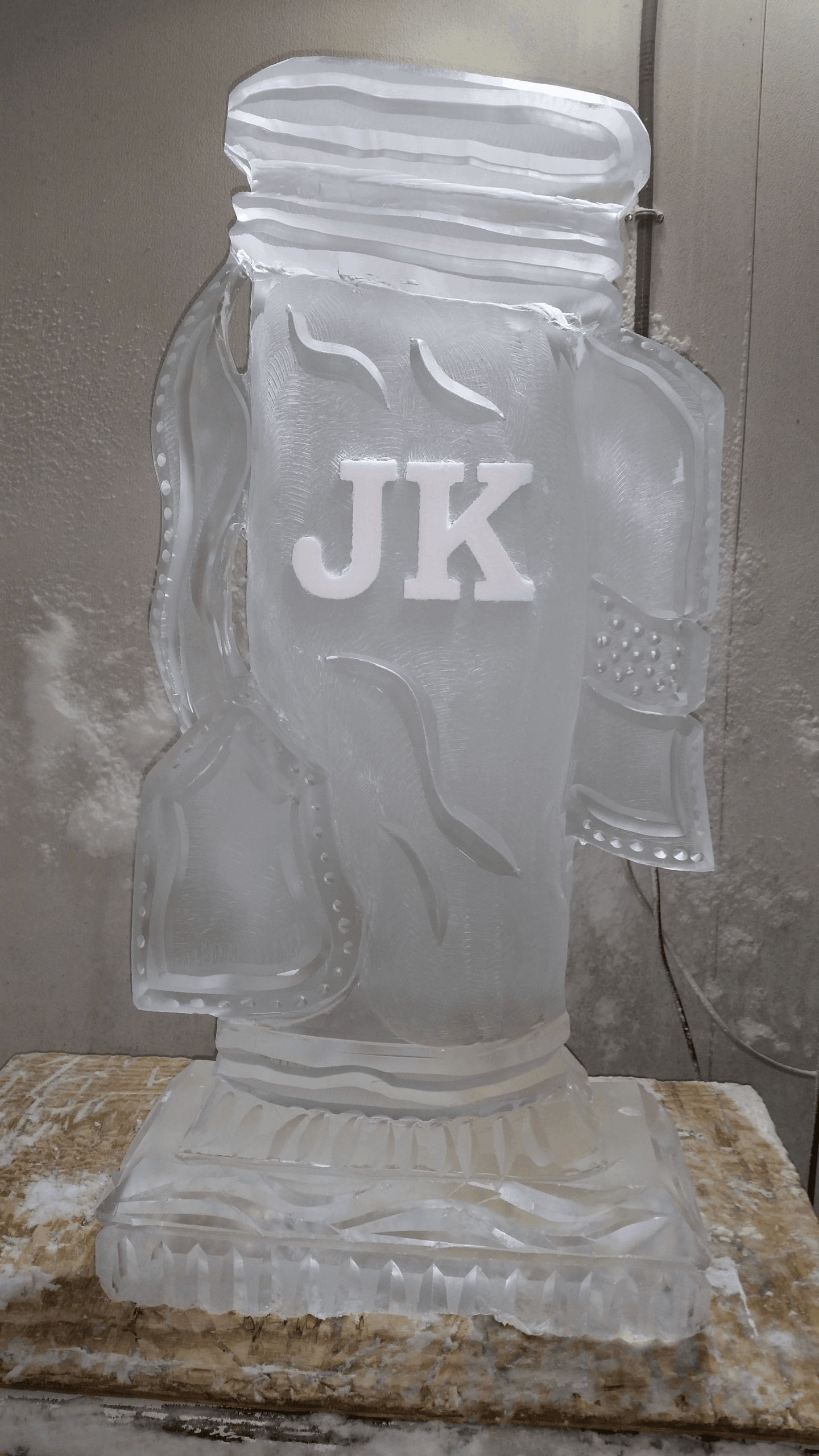 JK monogram engraved ice sculpture