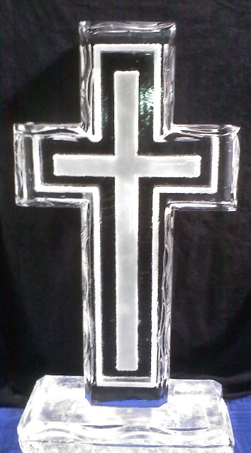 Illuminated cross ice sculpture