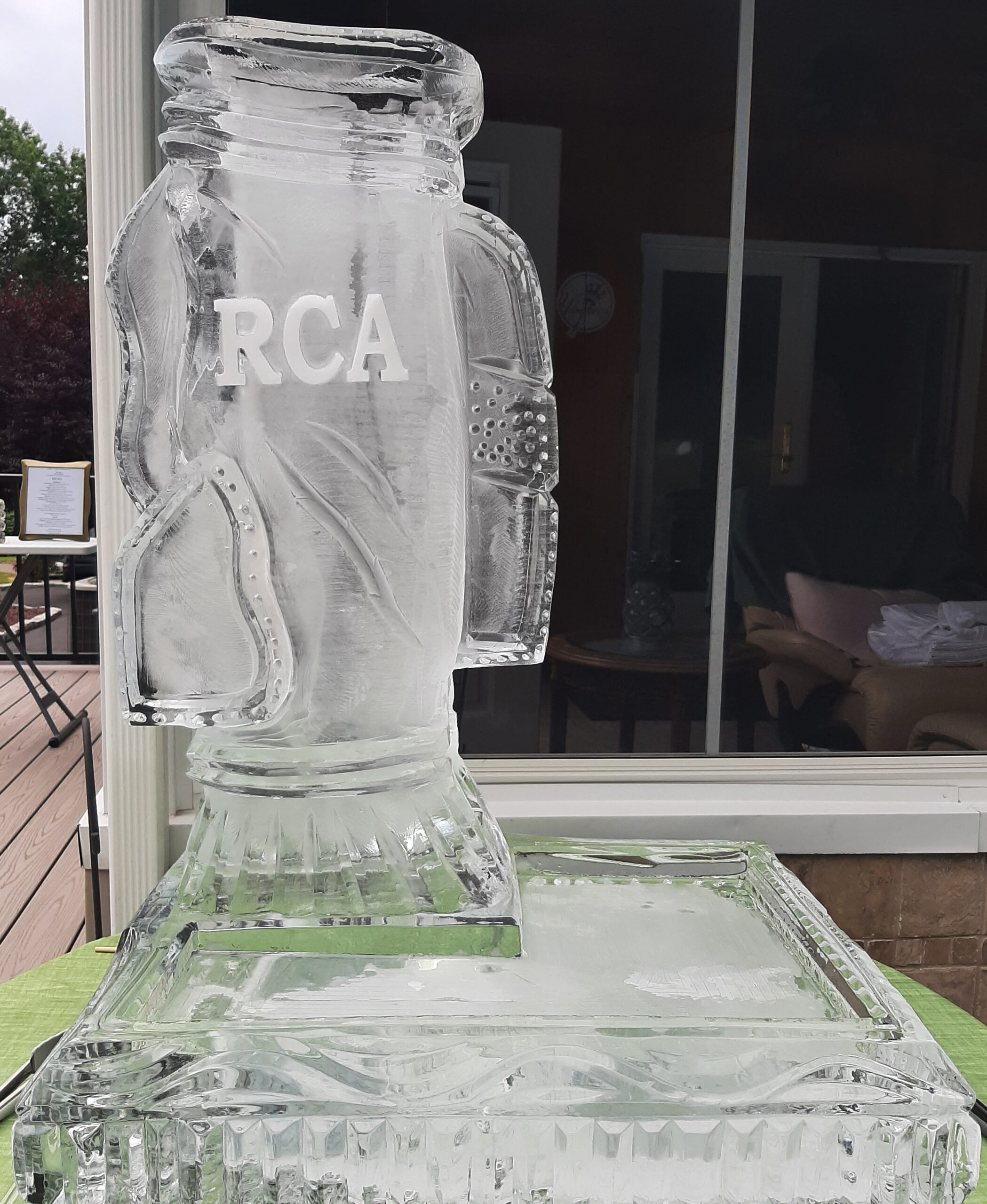 RCA engraved column ice sculpture