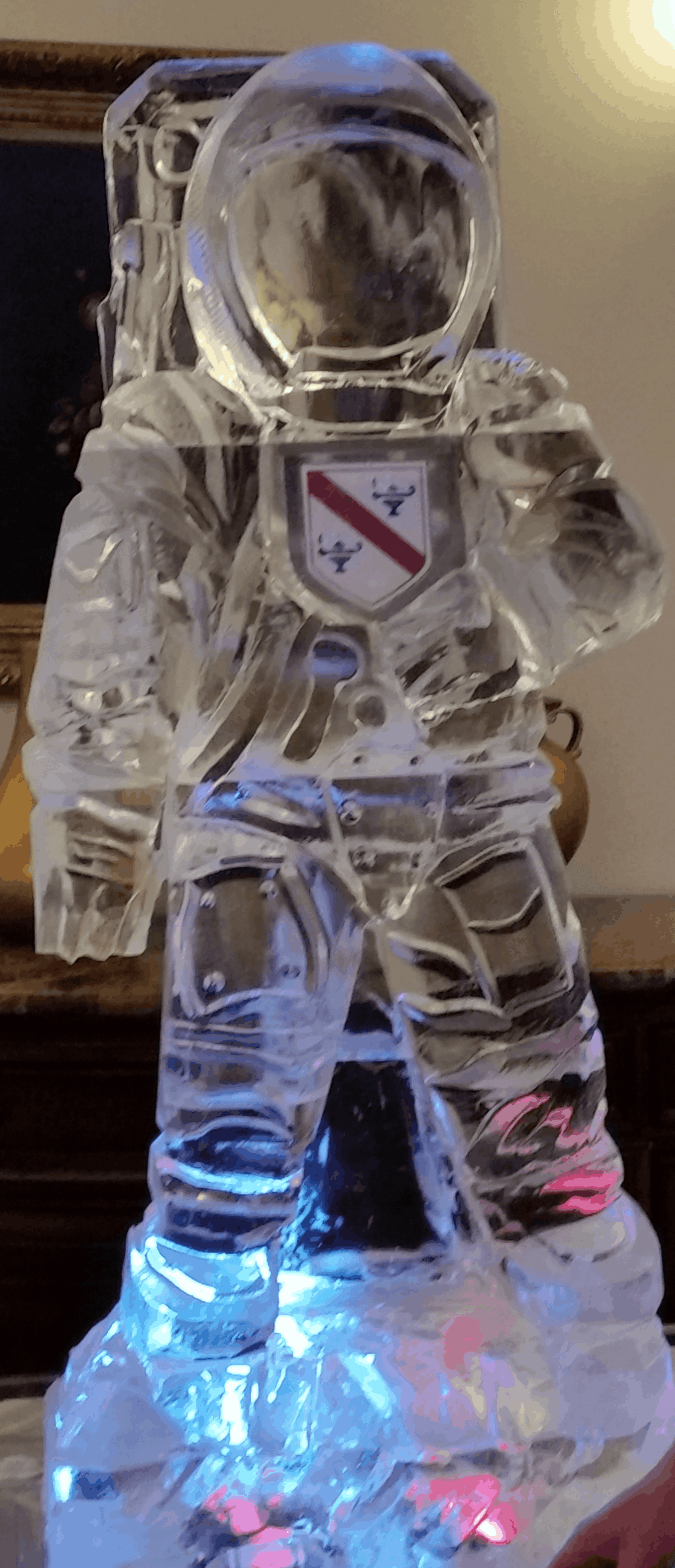 Military-themed ice sculpture with engraved insignia